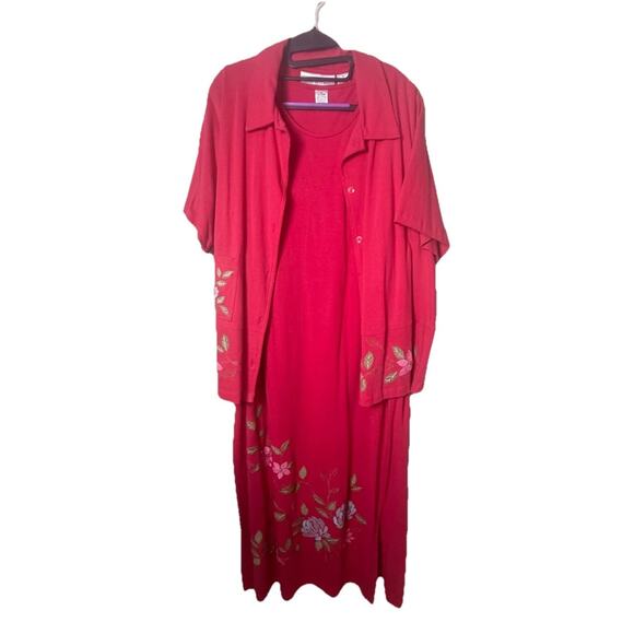 Anna Maxwell 2 Piece Knit Embroidered Maxi Dress Jacket Set 18 20 W Pink Floral - Picture 1 of 11